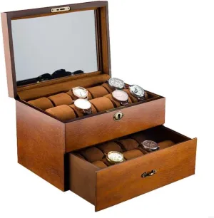 Double-layer 20 Watch Stand Watch Box Jewelry Hand Storage Gift for lovers Modern shirt replica biodiversity husband yellow silk Watch Box Wooden 