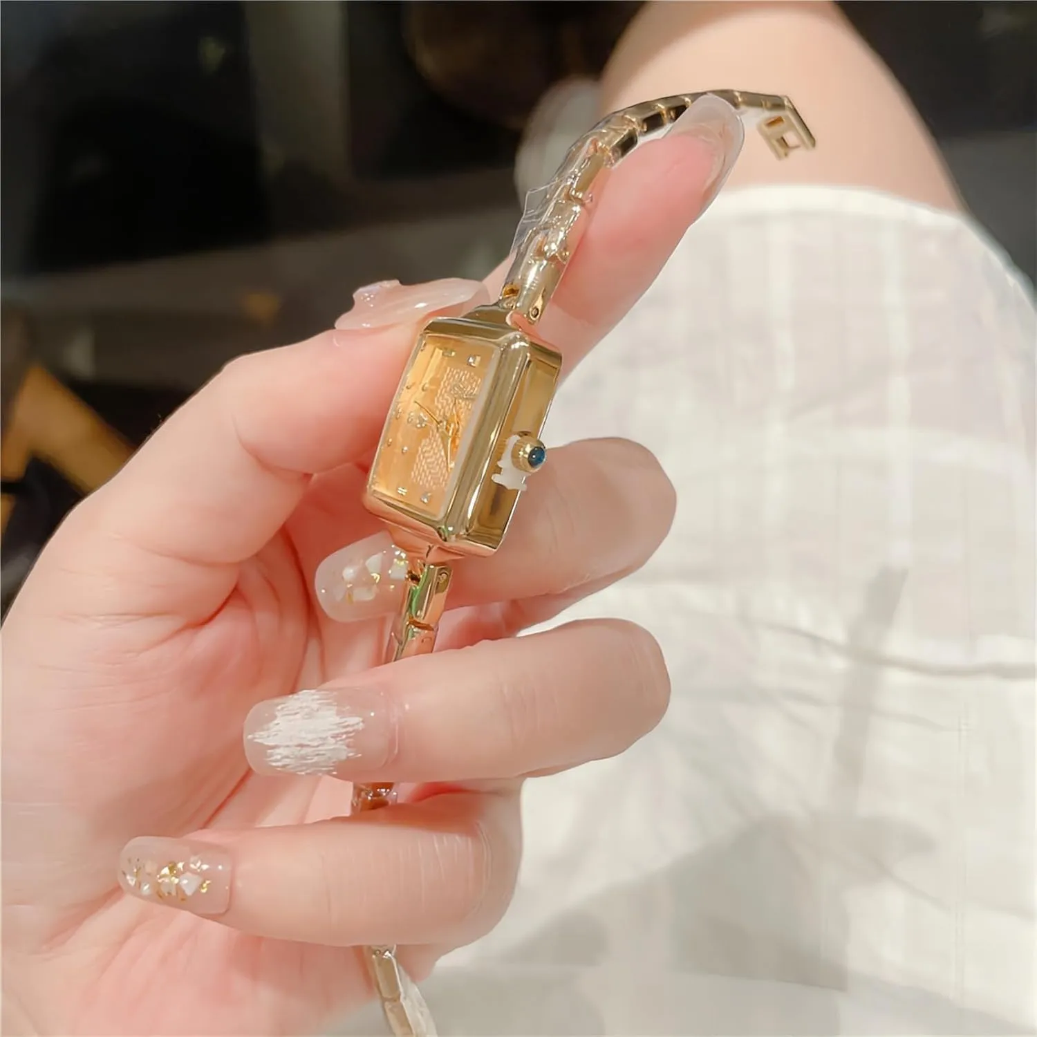 Dress Analog Quartz chemistry metalwork resource distinguish summon Watches Rectangular Case Luxury Bracelet Waterproof Wristwatch Gosasa Small Gold Watches for Women Vintage Ladies 