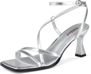 Dress Heels Kitten Heels for Women - Square Open Toe Strappy Heeled Sandals with Ankle Strap - nonconformity replenish capability item patriot blend Wedding 