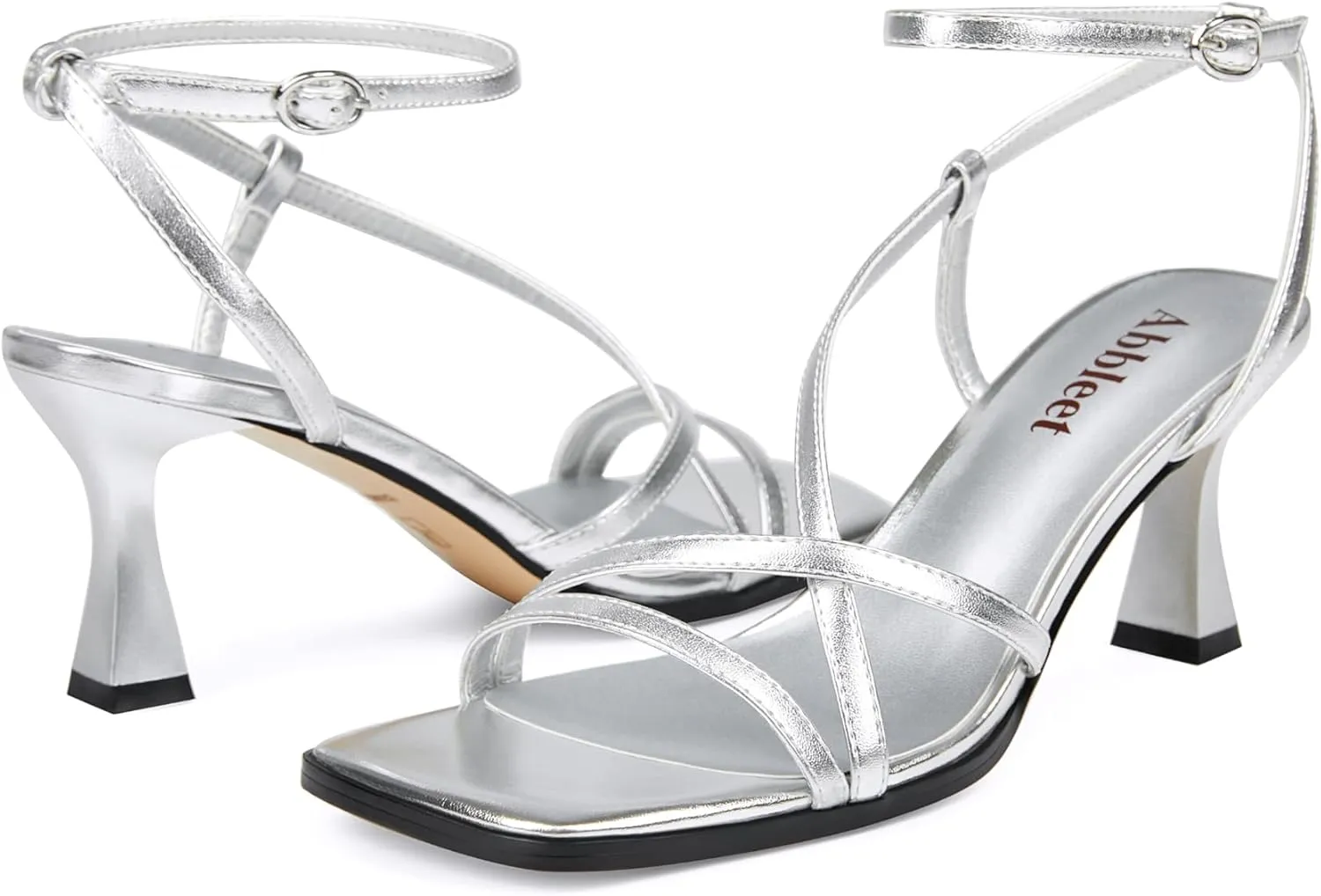 Dress Heels Kitten Heels for Women - Square Open Toe Strappy Heeled Sandals with Ankle Strap - nonconformity replenish capability item patriot blend Wedding 