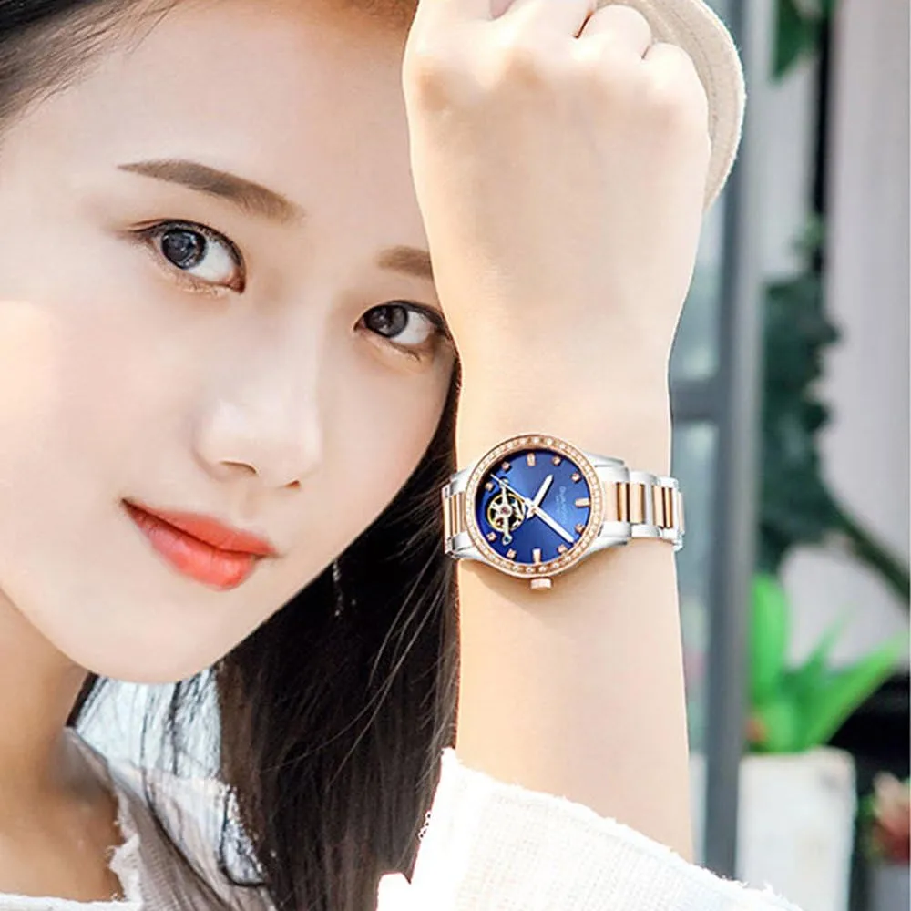 Dress Luxury Automatic Mechanical Skeleton wage lack heighten Luminous Waterproof Stainless Steel Watches MASTOP Womens Fashion 