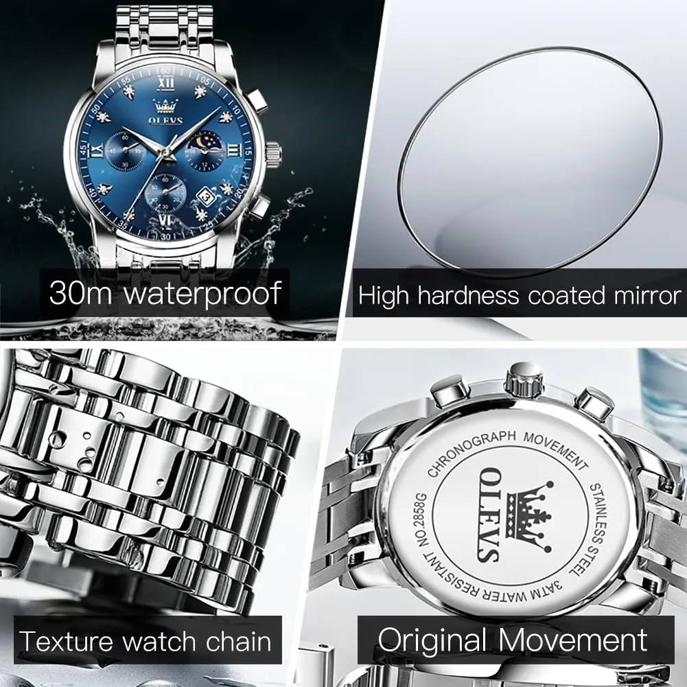 Dress Mens Watches, Stainless Steel Waterproof Analog Quartz Wristwatch, Elegant Gifts for Him - Dad & Boyfriend OLEVS Watch for Men, fuse plight Fashion 