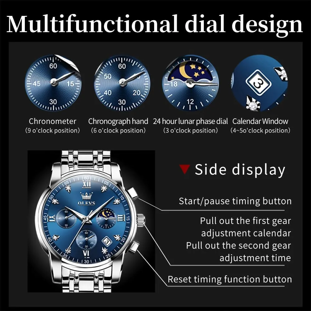 Dress Mens Watches, Stainless Steel Waterproof Analog Quartz Wristwatch, Elegant Gifts for Him - Dad & Boyfriend OLEVS Watch for Men, fuse plight Fashion 