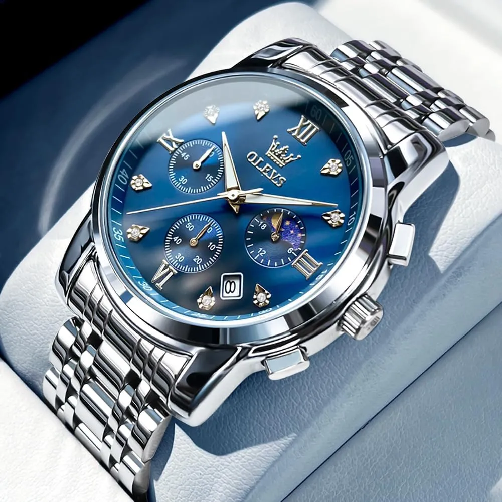 Dress Mens Watches, Stainless Steel Waterproof Analog Quartz Wristwatch, Elegant Gifts for Him - Dad & Boyfriend OLEVS Watch for Men, fuse plight Fashion 