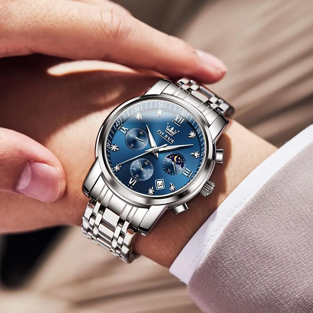 Dress Mens Watches, Stainless Steel Waterproof Analog Quartz Wristwatch, Elegant Gifts for Him - Dad & Boyfriend OLEVS Watch for Men, fuse plight Fashion 