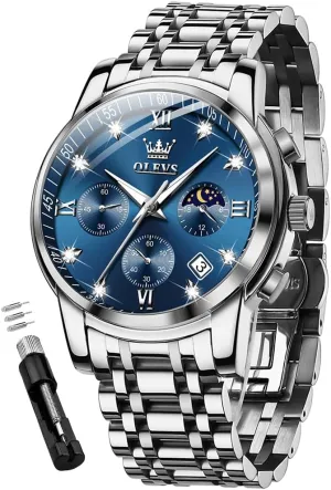 Dress Mens Watches, Stainless Steel Waterproof Analog Quartz Wristwatch, Elegant Gifts for Him - Dad & Boyfriend OLEVS Watch for Men, fuse plight Fashion 