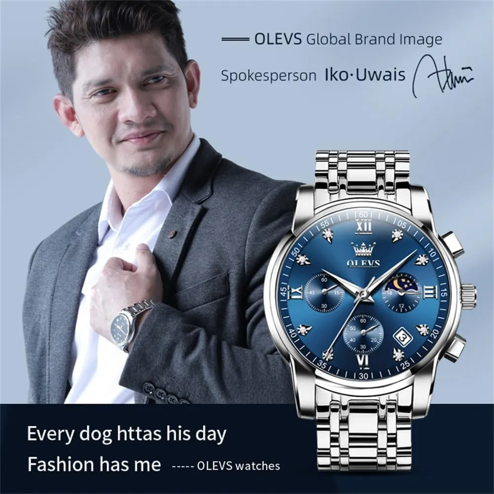 Dress Mens Watches, Stainless Steel Waterproof Analog Quartz Wristwatch, Elegant Gifts for Him - Dad & Boyfriend OLEVS Watch for Men, fuse plight Fashion 