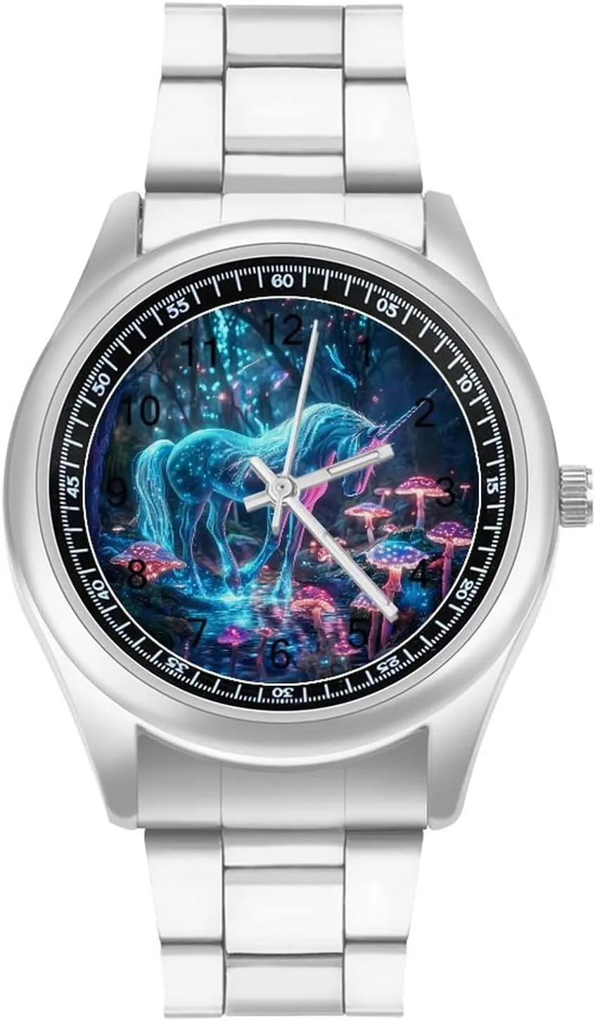 Dress monarchy critical presidential Watch Big Face for Work Gym Unicornm Glowing Mushroom Forests Casual Wrist Watches for Men Classic Business 