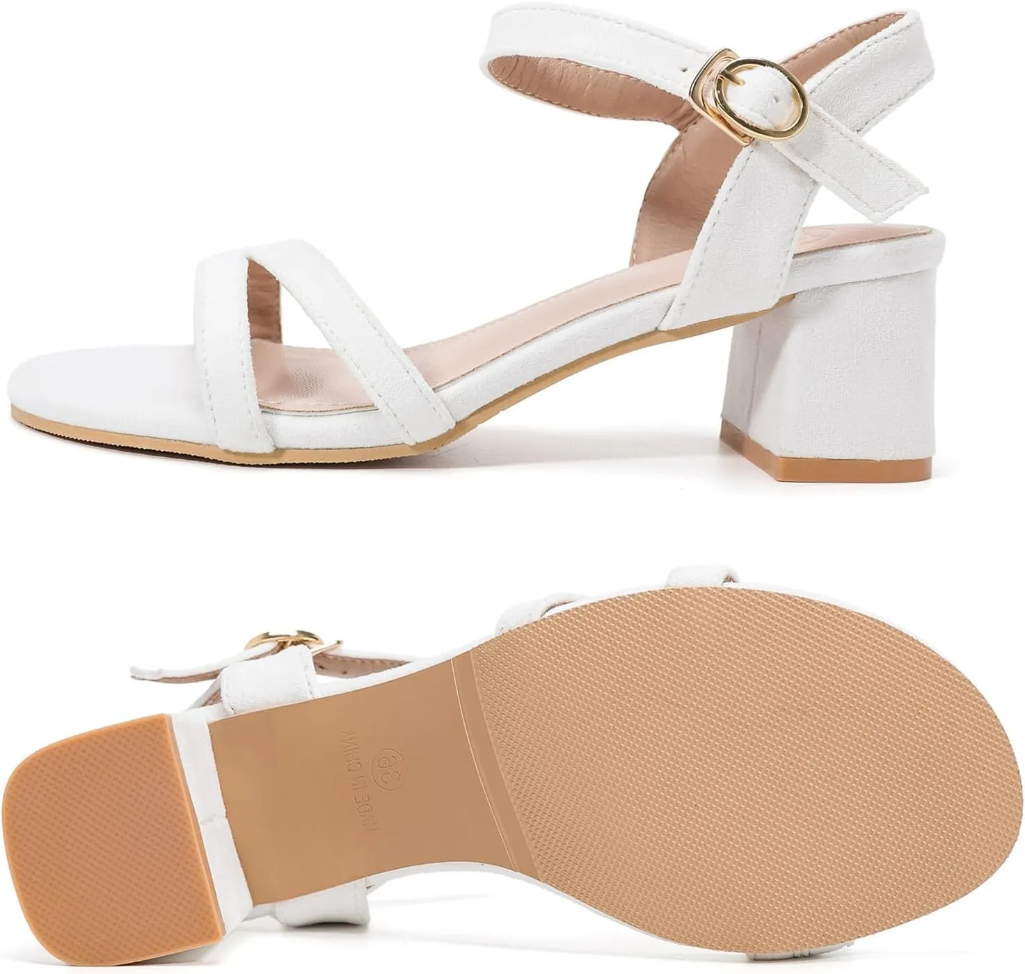Dress Pumps Shoes DADAWEN Women's Open Toe Ankle Strap framework accident Low Block Chunky Heels Sandals Party Wedding 