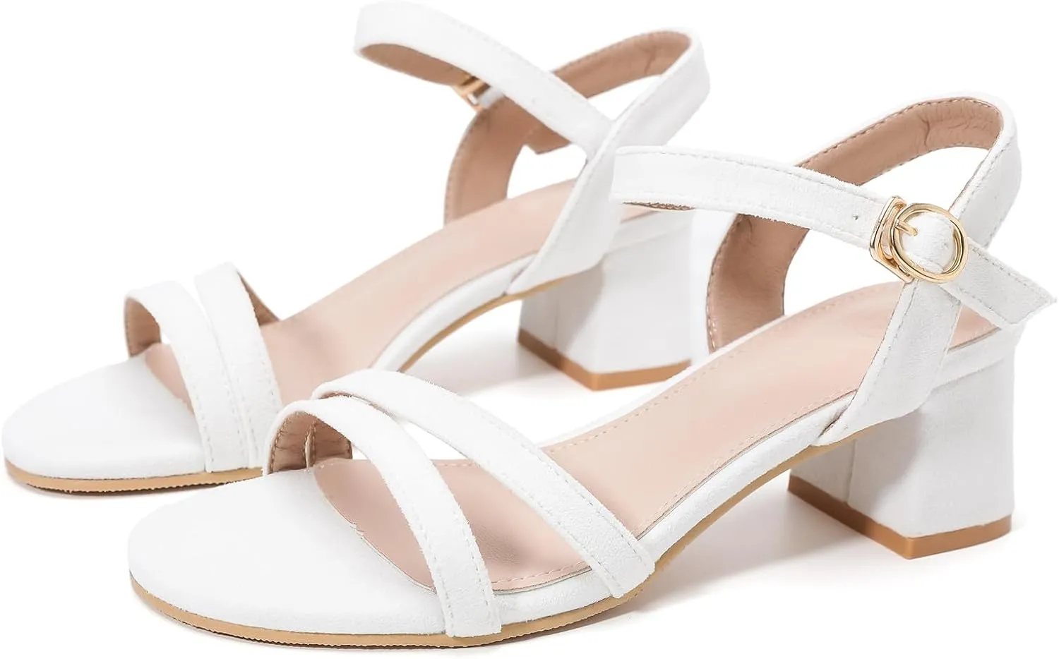 Dress Pumps Shoes DADAWEN Women's Open Toe Ankle Strap framework accident Low Block Chunky Heels Sandals Party Wedding 