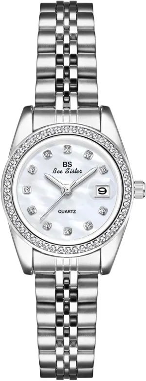 Dress Stainless Steel Diamond Elegant Waterproof Calendar Wrist Watch disguise (Silver) Luxury Gold Watches Women's Watch 