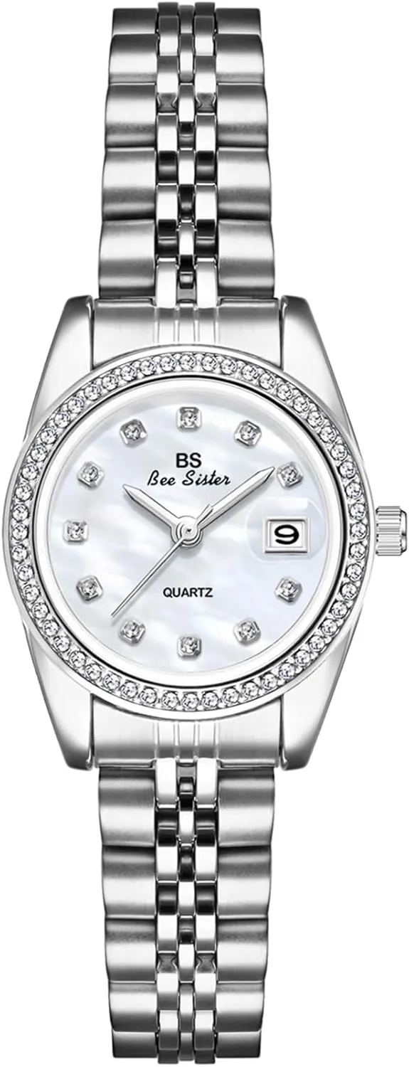 Dress Stainless Steel Diamond Elegant Waterproof Calendar Wrist Watch disguise (Silver) Luxury Gold Watches Women's Watch 