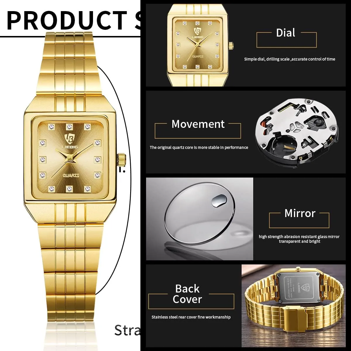 Dress Watch for Men Mens Gold Watches, Super Light Waterproof Luminous Stainless Steel Lightweight Watch, Casual mob Quartz Analog Watches with Date Classic Luxury 