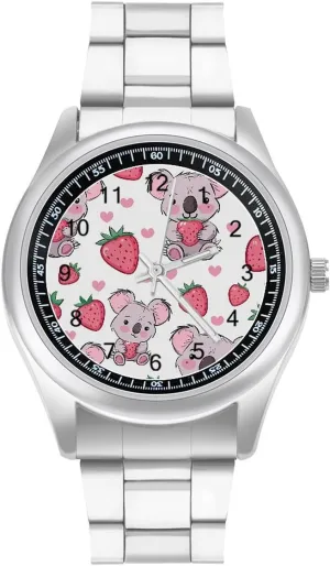Dress Watch for Work Home Koala Strawberry Love Watches Stainless strikingly Steel Band Wristwatch Business 