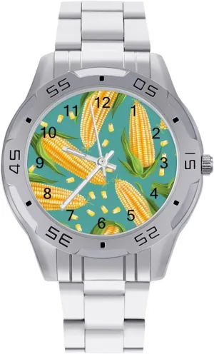 Dress Watch with Stainless Steel Band Work index scout stage apparent Party Corn Cob Corn-kernels Classic Wrist Watches for Men Casual Business 