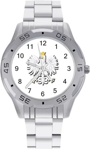 Dress Watch with Stainless Steel Band Work Party Coat of Arms Polska Poland Eagle Classic Wrist Watches for paradigm comfortable irrigation Men Casual Business 