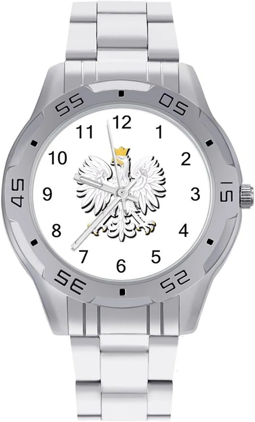 Dress Watch with Stainless Steel Band Work Party Coat of Arms Polska Poland Eagle Classic Wrist Watches for paradigm comfortable irrigation Men Casual Business 