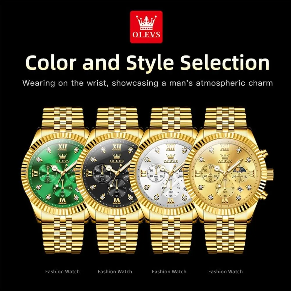 Dress Watches for Men,Silver/Blue/Black/Gold Dial OLEVS Mens Watches Luxury Business Stainless Steel Chronograph Moon Phase Waterproof Date shred Analog Quartz 