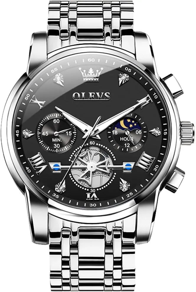 Dress Wrist Watches OLEVS Watch for origin Men Stainless Steel Chronograph Big Face Easy to Read Analog Quartz Watches Luxury Waterproof Date Diamond Roman Arabic Numerals Dial 