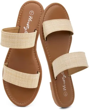 Dressy & Casual Sandals for Women Herstyle Women??s Flat creator lavish Sandals ?C Slip-On Double Strap Slides with Memory Foam, Trendy 2025 Summer Shoes, Lightweight Open Toe 