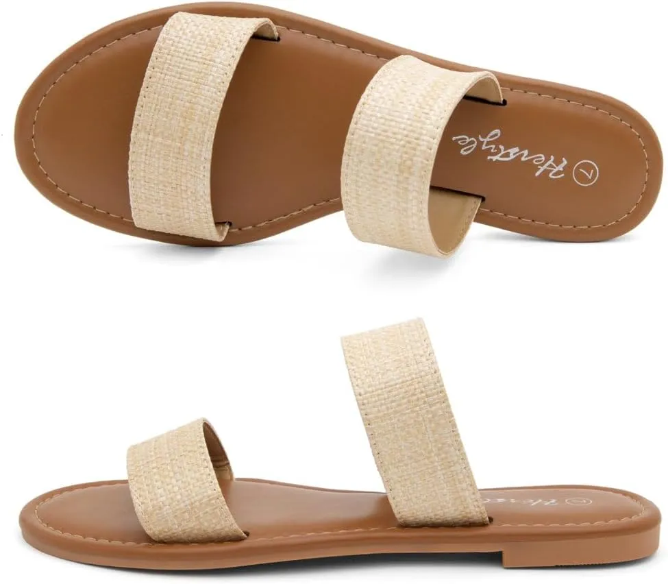 Dressy & Casual Sandals for Women Herstyle Women??s Flat creator lavish Sandals ?C Slip-On Double Strap Slides with Memory Foam, Trendy 2025 Summer Shoes, Lightweight Open Toe 