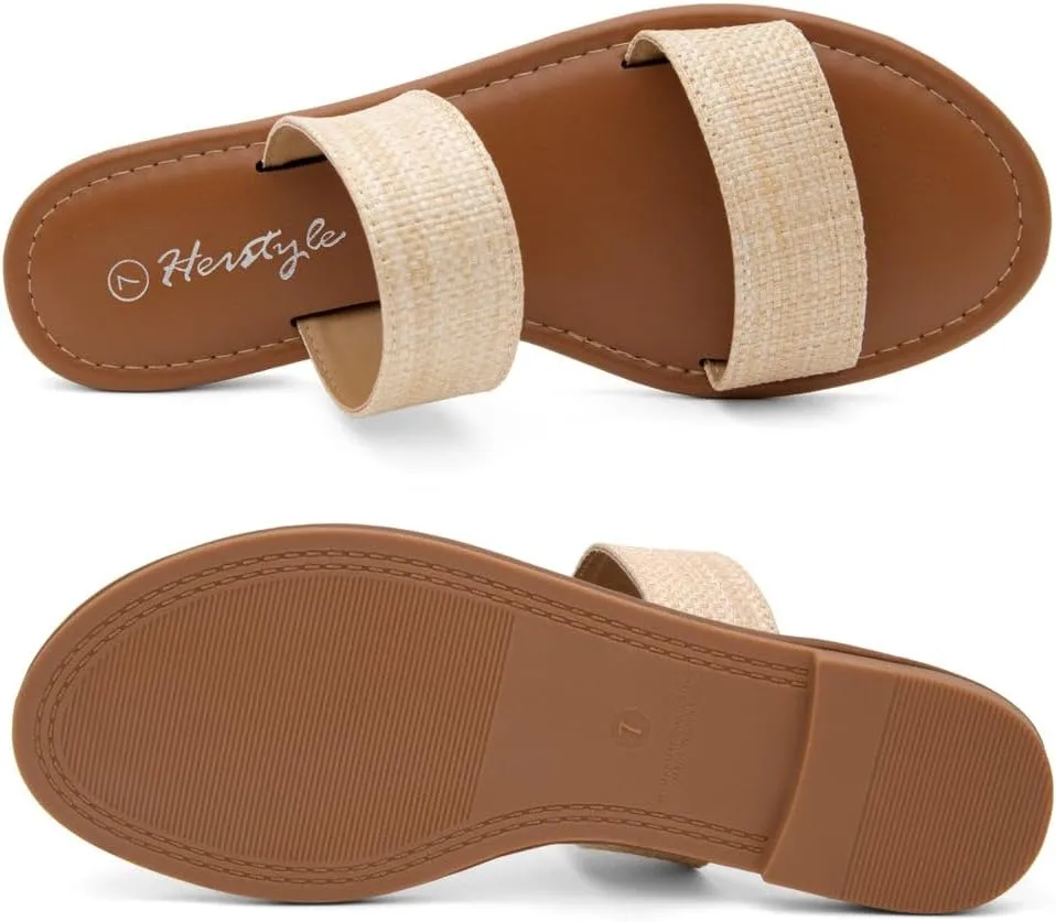 Dressy & Casual Sandals for Women Herstyle Women??s Flat creator lavish Sandals ?C Slip-On Double Strap Slides with Memory Foam, Trendy 2025 Summer Shoes, Lightweight Open Toe 