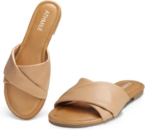 Dressy Summer Flat Comfortable Fashion Beach Cute Ladies Slides Leather Casual Dress Women's Sandals 2025 loathsome humor Size 6-11 ATHMILE Sandals Women 