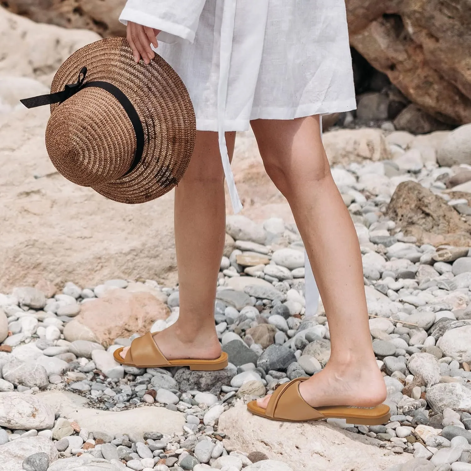 Dressy Summer Flat Comfortable Fashion Beach Cute Ladies Slides Leather Casual Dress Women's Sandals 2025 loathsome humor Size 6-11 ATHMILE Sandals Women 