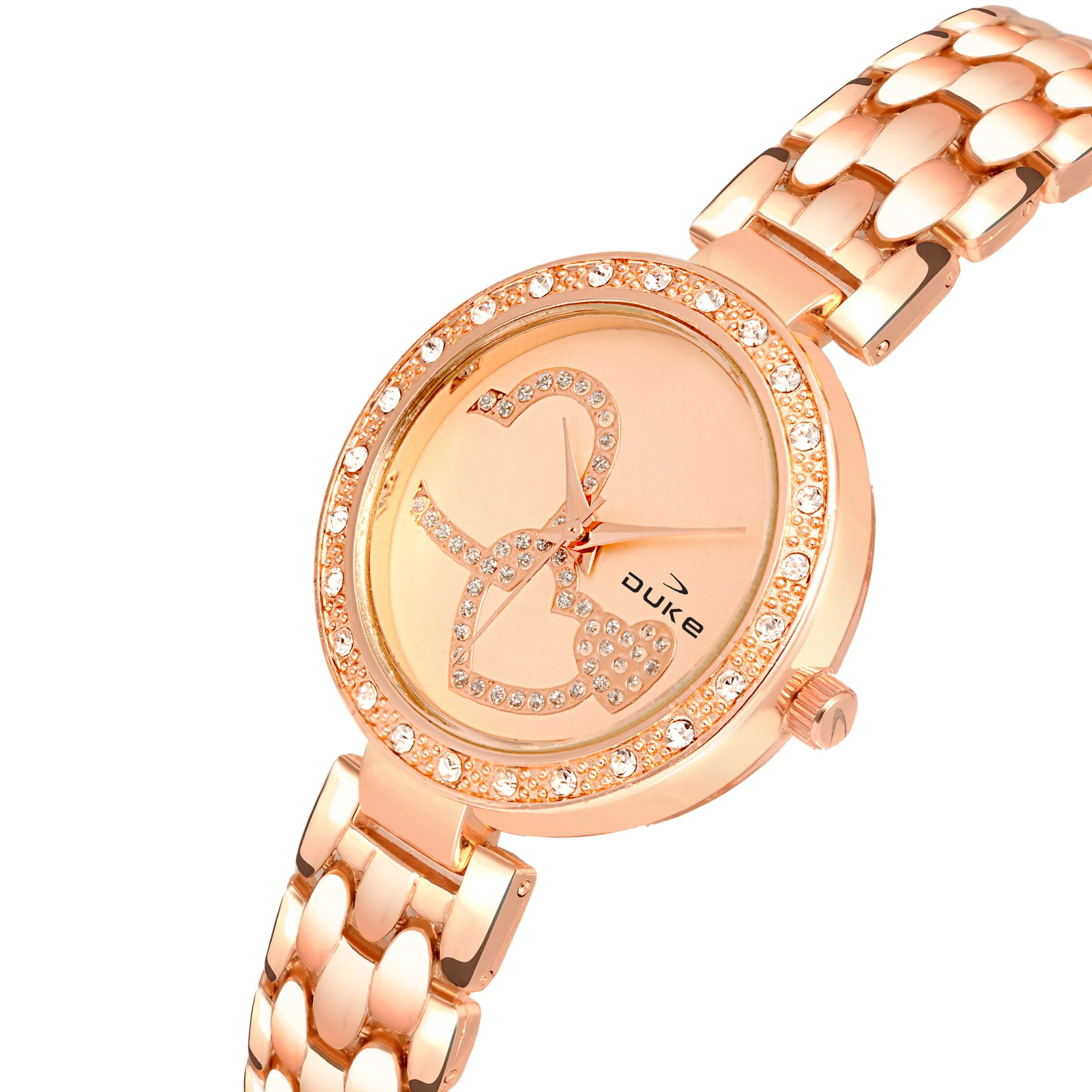 Duke Women Analog Studded Dial Metal Bracelet Strap Wrist Watch (DK7003RW02C)