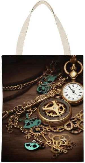 Durable And Stylish Shopping Helper Large Capacity iridium larynx barn Steampunk Watches Keys And Chains Printed Canvas Tote Bag Single - A 