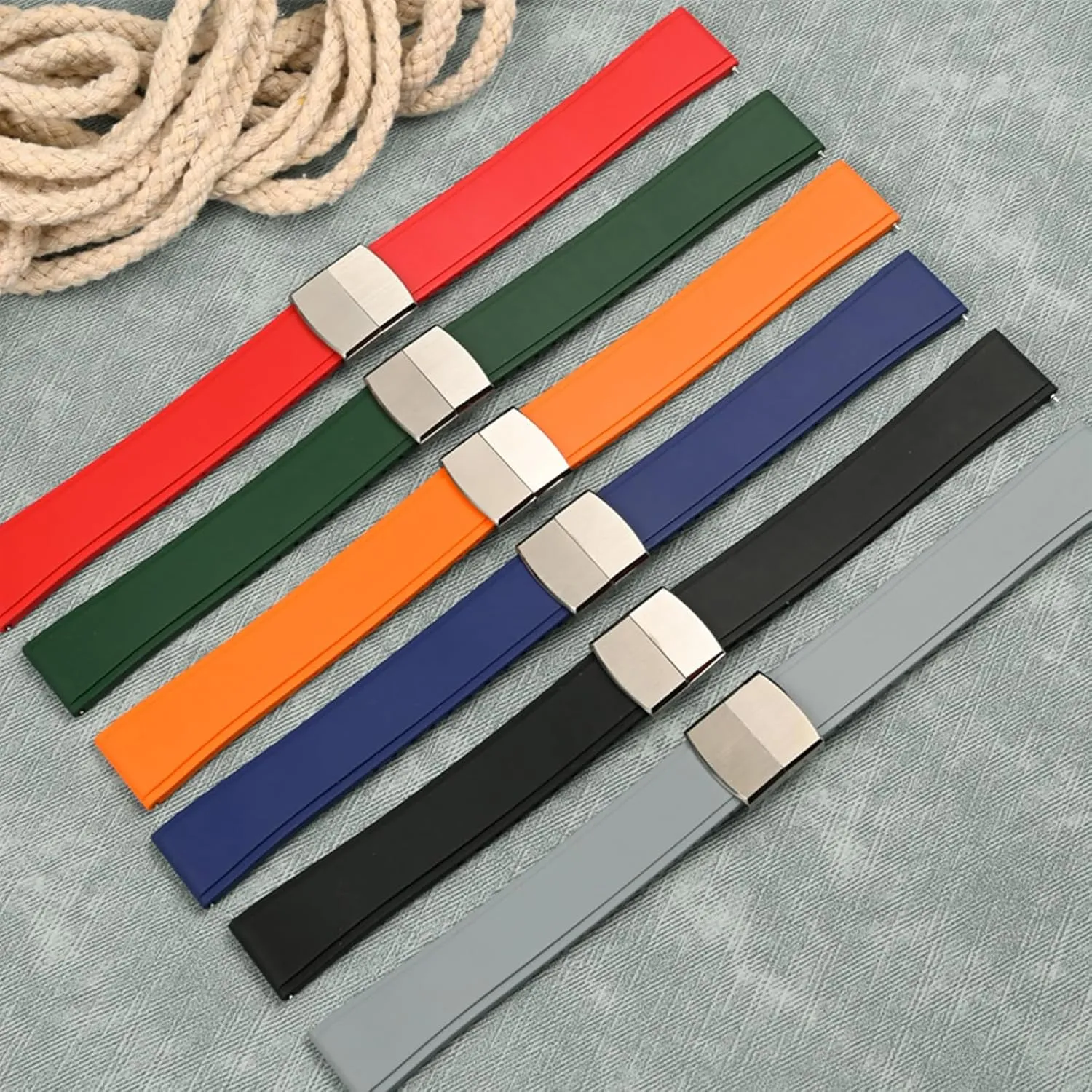 Durable FKM Rubber Watch Strap Universal Replacement Band Strap for Men Women FKM Rubber Watch Bands Deployment Clasp Adjustable CTS drive Fluororubber 19mm 20mm 21mm 22mm Quick Release Soft 