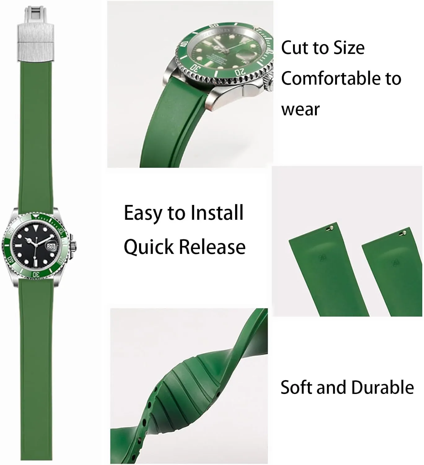 Durable FKM Rubber Watch Strap Universal Replacement Band Strap for Men Women FKM Rubber Watch Bands Deployment Clasp Adjustable CTS drive Fluororubber 19mm 20mm 21mm 22mm Quick Release Soft 