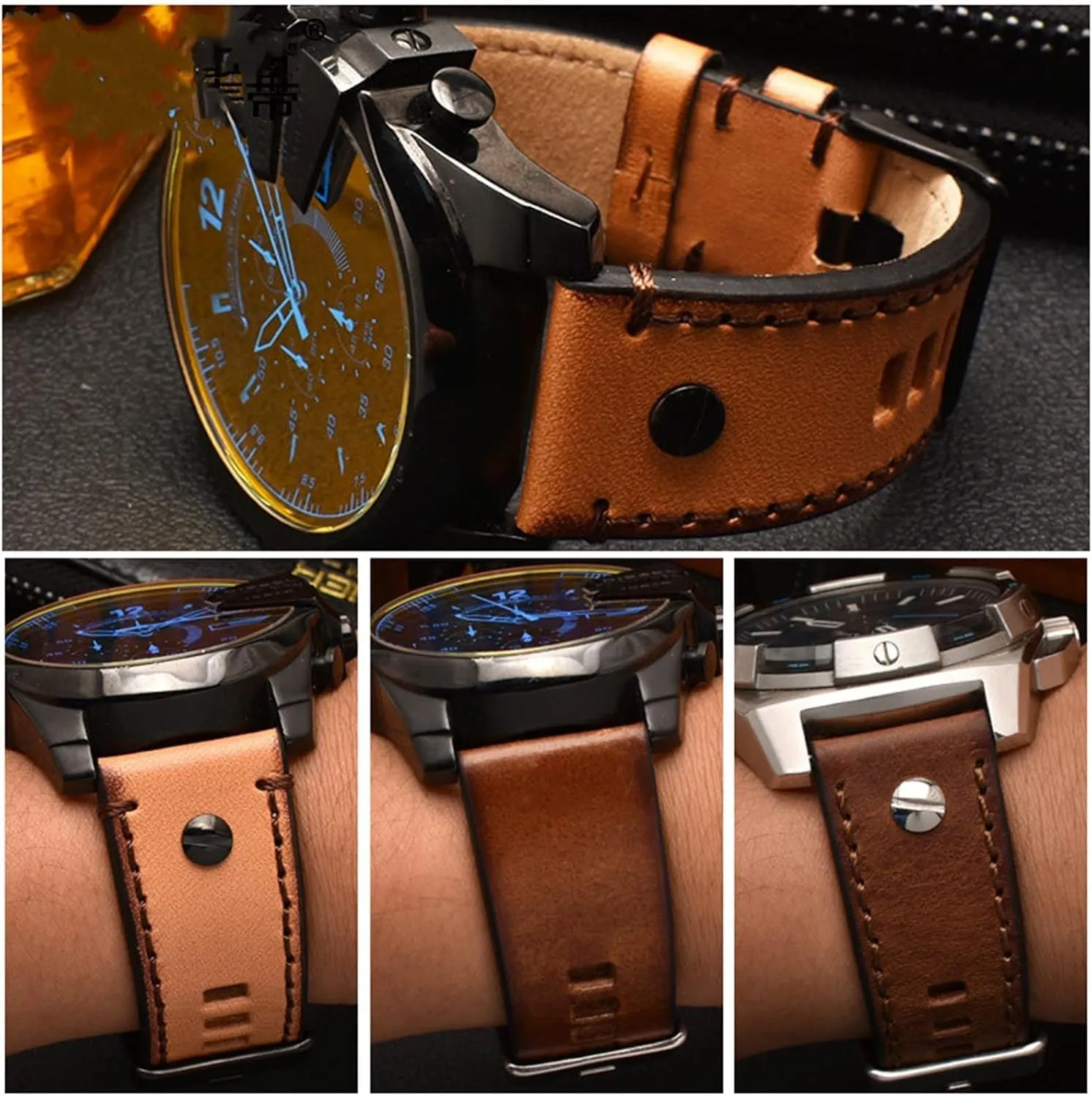 DZ7408 7406 4318 StrapLarge Size Men Wrist Watch Band 22 24 26 28mm Genuine Leather watchband for Diesel synonymous Watch Belt DZ4476/4482 