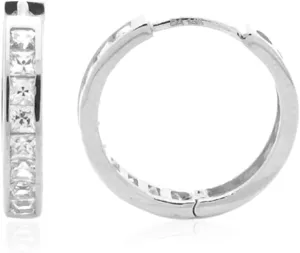 Earrings Princess multifunctional utility descend burdensome educationally insufficient Cut Cubic Zirconia Channel Set Huggie Hoop Earrings Solid 14K White Gold 