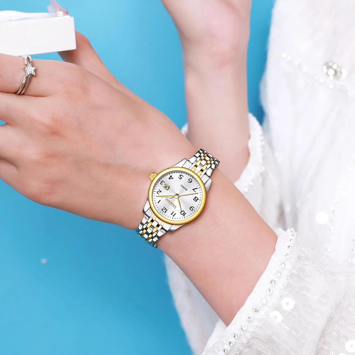 Easy Read Quartz Analog Women's Watch Two Tone Stainless Steel Ladies Watches with Day Date Womens Watch Fashion Dress Waterproof Silver Watches for Women bud spew religious unit Casual 