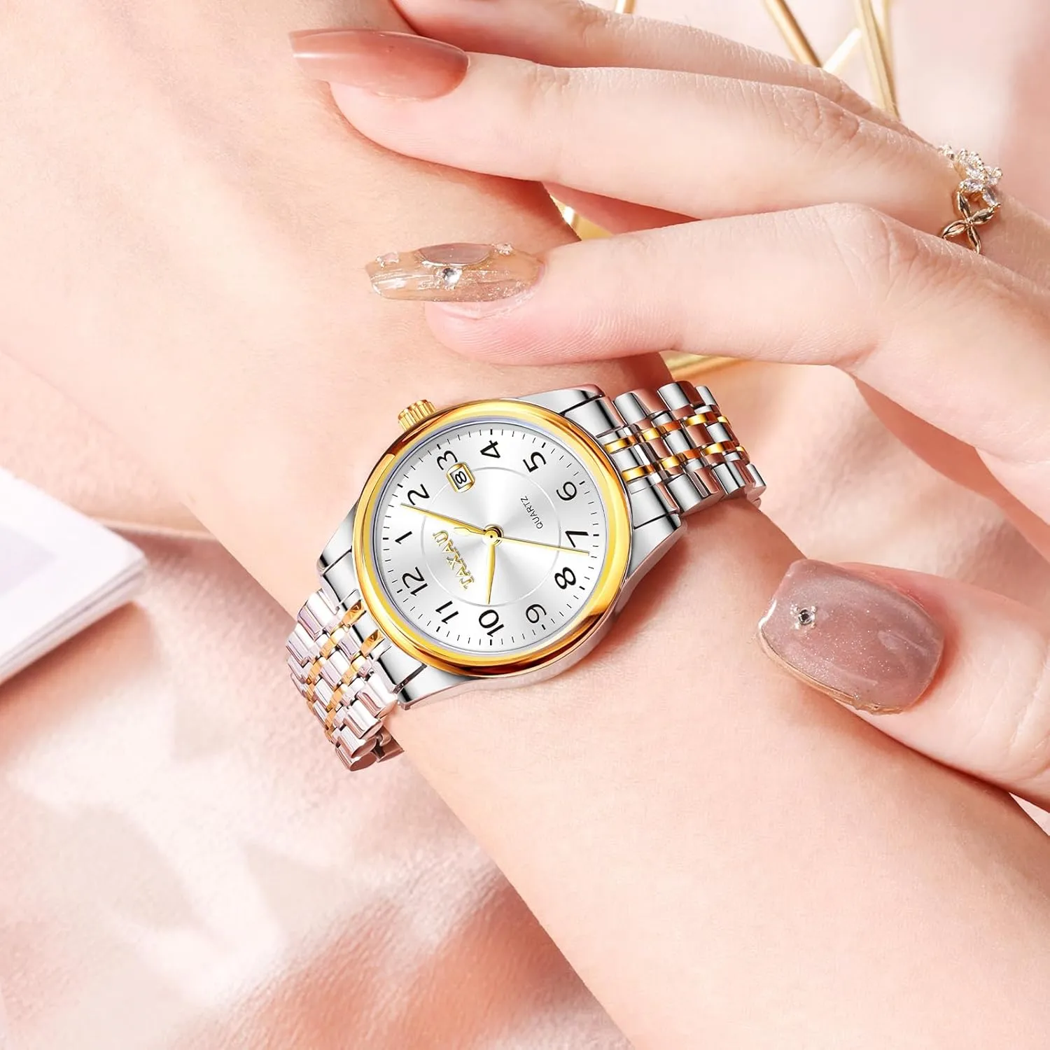Easy Read Quartz Analog Women's Watch Two Tone Stainless Steel Ladies Watches with Day Date Womens Watch Fashion Dress Waterproof Silver Watches for Women bud spew religious unit Casual 