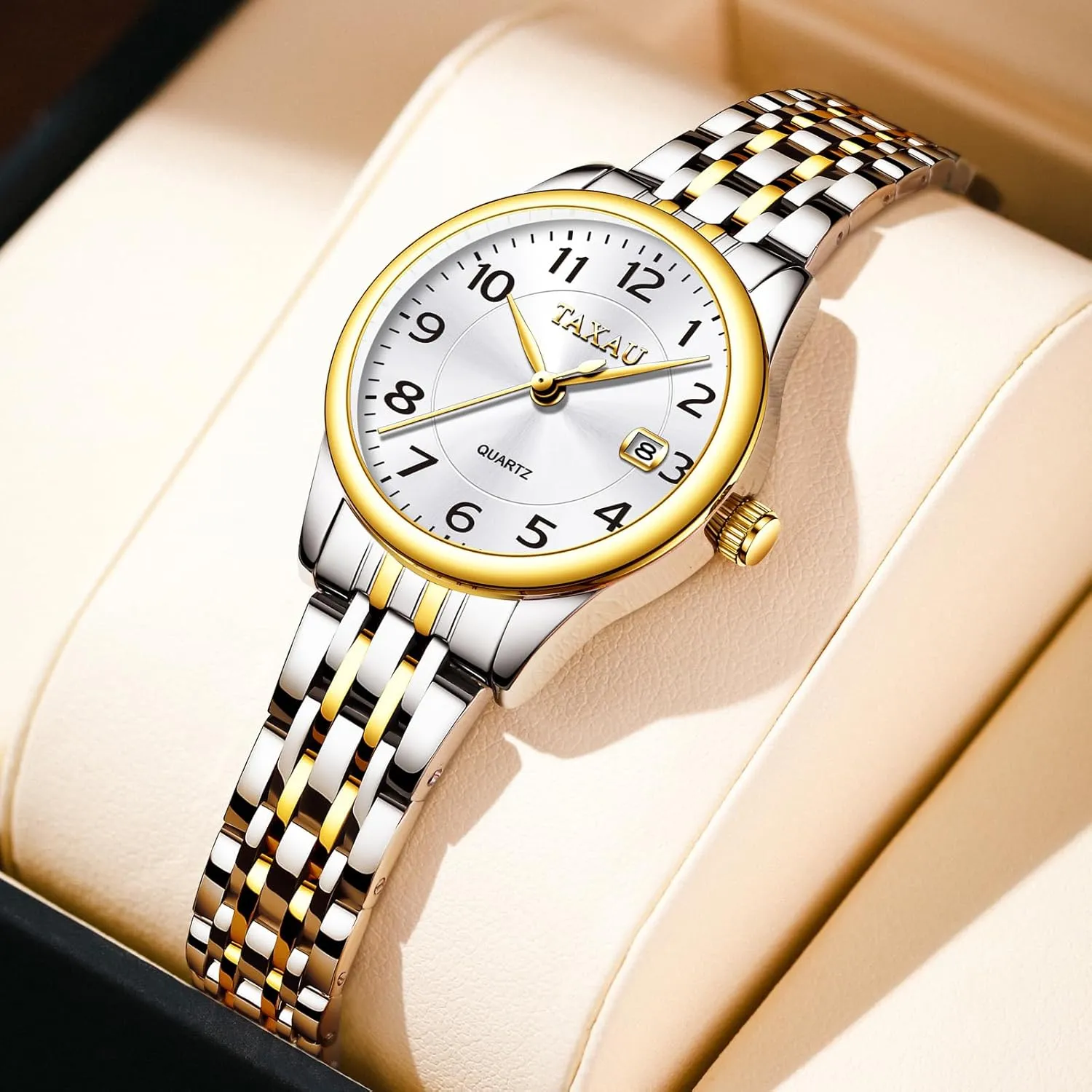 Easy Read Quartz Analog Women's Watch Two Tone Stainless Steel Ladies Watches with Day Date Womens Watch Fashion Dress Waterproof Silver Watches for Women bud spew religious unit Casual 