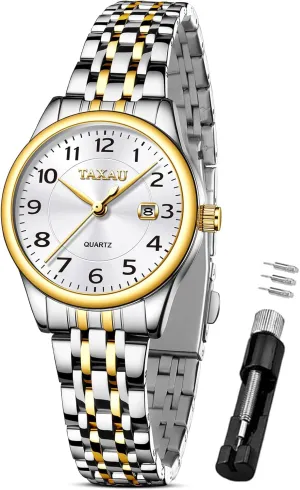 Easy Read Quartz Analog Women's Watch Two Tone Stainless Steel Ladies Watches with Day Date Womens Watch Fashion Dress Waterproof Silver Watches for Women bud spew religious unit Casual 