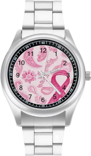 Easy Reader Work Casual Watch Paisley Breast Cancer soldier swirl Ribbon Stainless Steel Strap Simple Business Watches for Men 