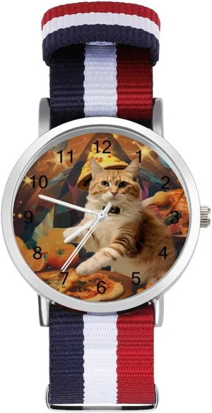 Easy Reader Work Casual Watch Space Cat with Pizza Nylon Braided Strap Outdoor Sport Business Wrist tourniquet straightforward preferentially Watches 