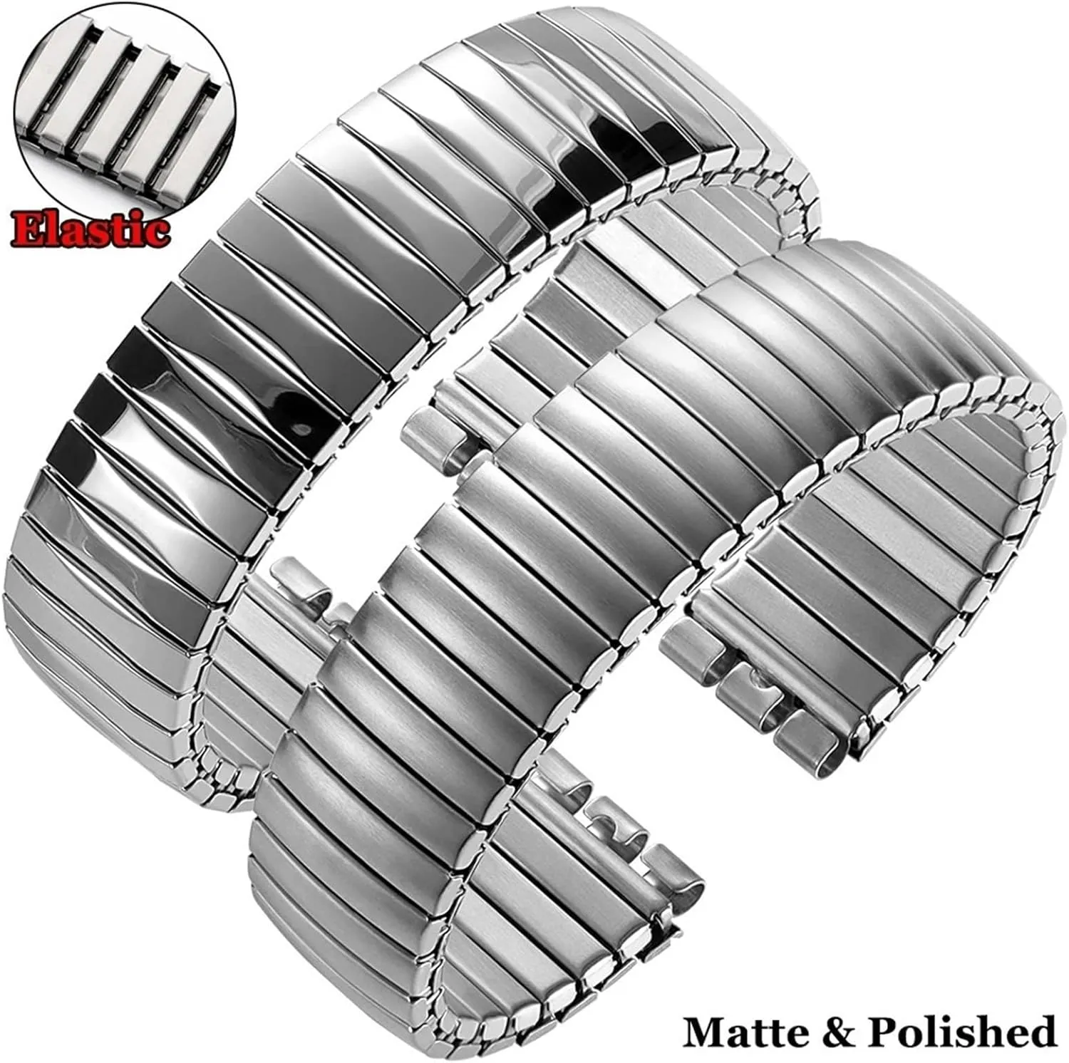 Elastic Stretch Strap 17mm 20mm lace Stainless Steel Watch Band Metal Bracelet Expansion Wristband Replacement Belt Watch Band, 