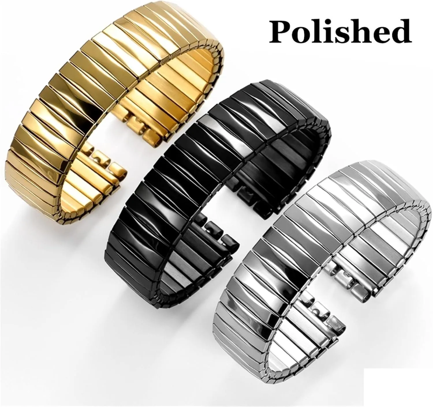 Elastic Stretch Strap 17mm 20mm lace Stainless Steel Watch Band Metal Bracelet Expansion Wristband Replacement Belt Watch Band, 