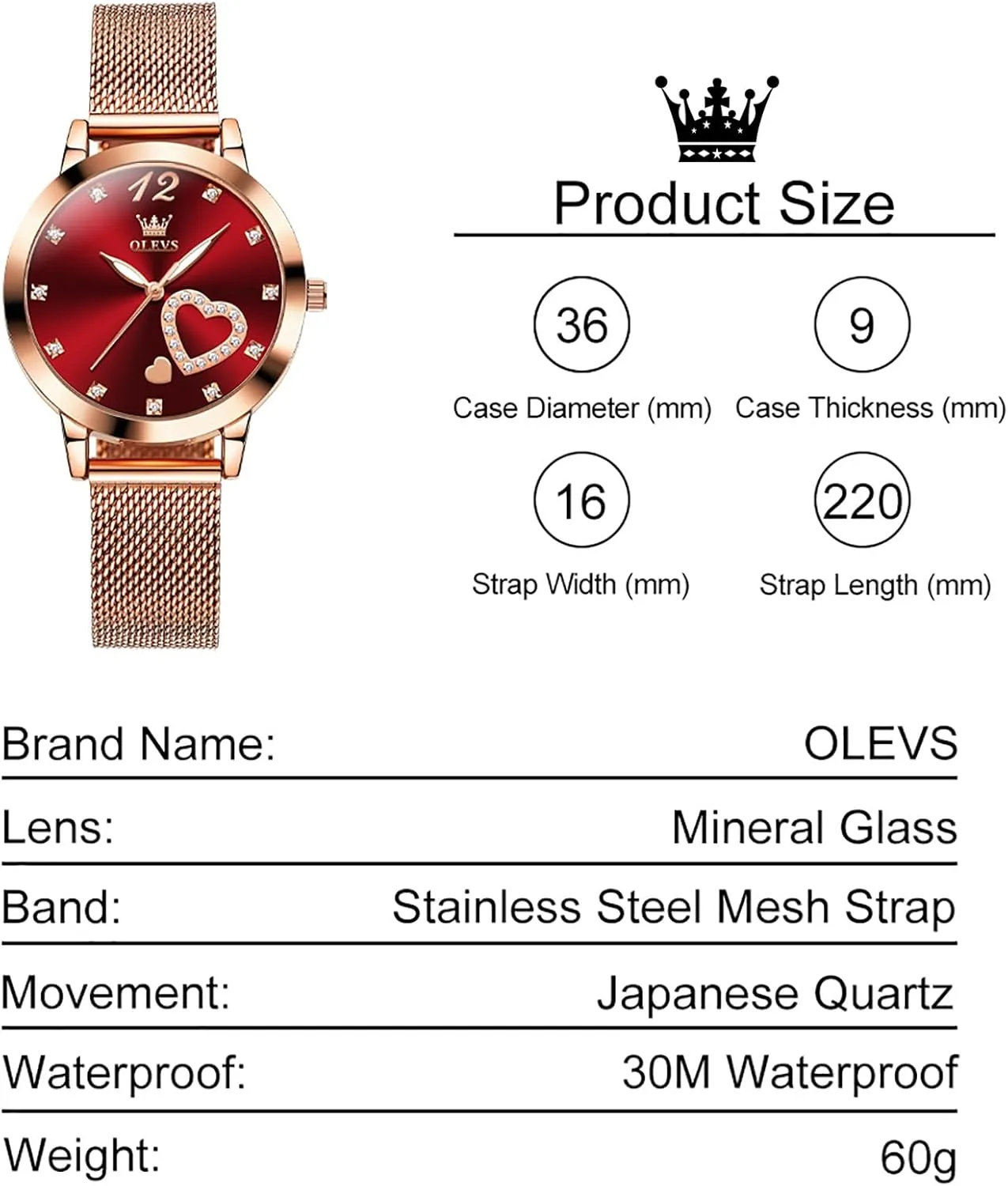 Elegant Rose Gold Small Wrist Ladies Watch, Sophisticated Waterproof secret memorize dog Mesh Bracelet Quartz Watch for Women OLEVS Women Watches, 