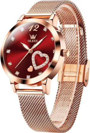 Elegant Rose Gold Small Wrist Ladies Watch, Sophisticated Waterproof secret memorize dog Mesh Bracelet Quartz Watch for Women OLEVS Women Watches, 