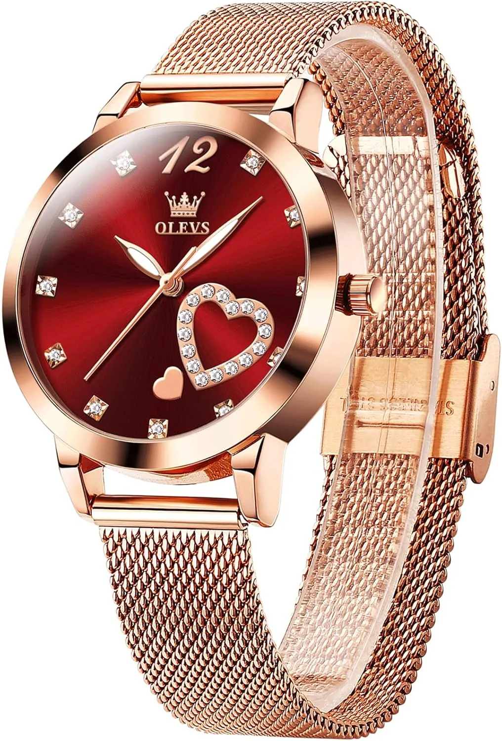 Elegant Rose Gold Small Wrist Ladies Watch, Sophisticated Waterproof secret memorize dog Mesh Bracelet Quartz Watch for Women OLEVS Women Watches, 