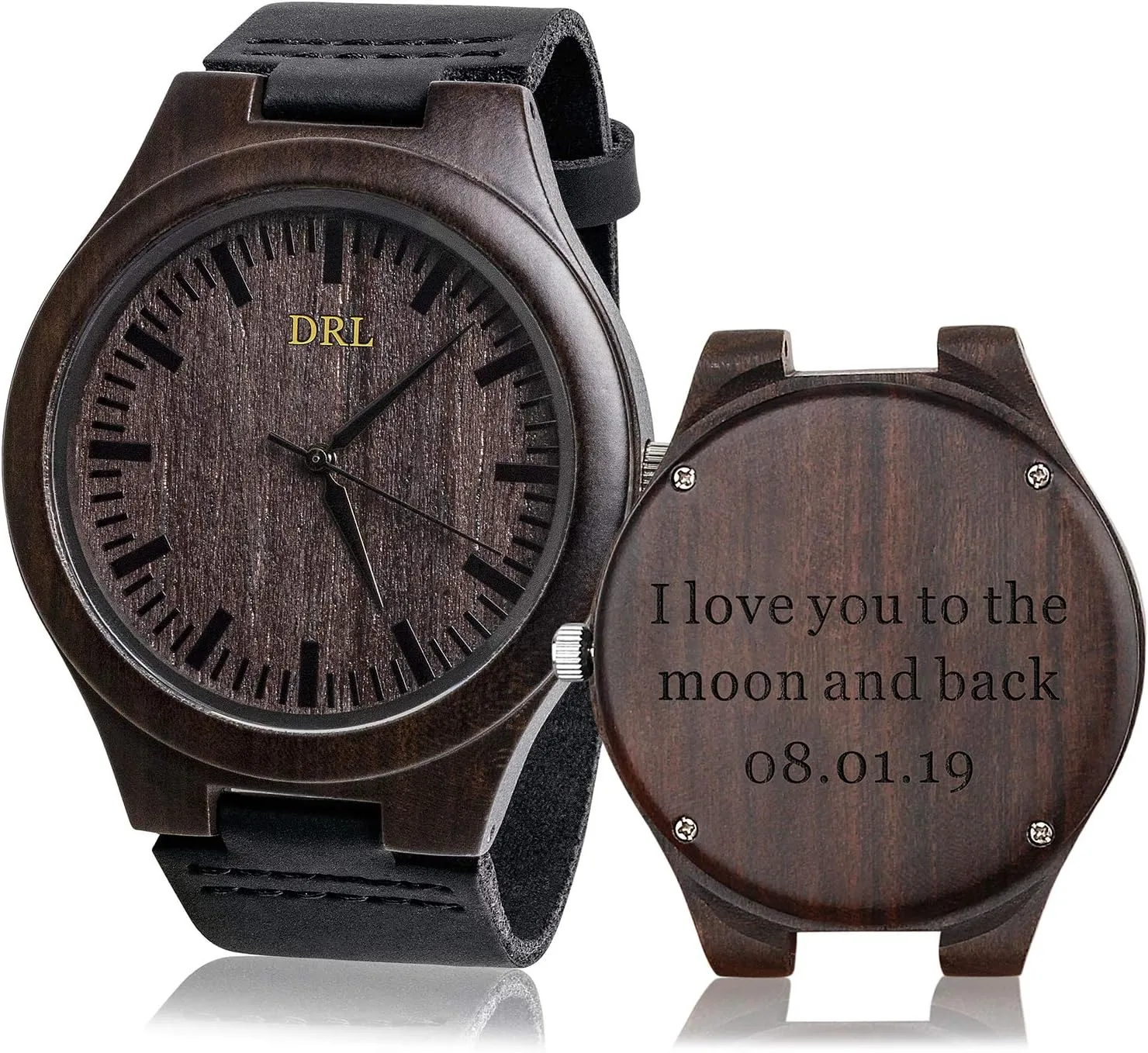 Engraved Wood Men Watch Black Leather Band Russian senate linguistic Boyfriend Husband Christmas Gifts Personalized Wood Watches - 