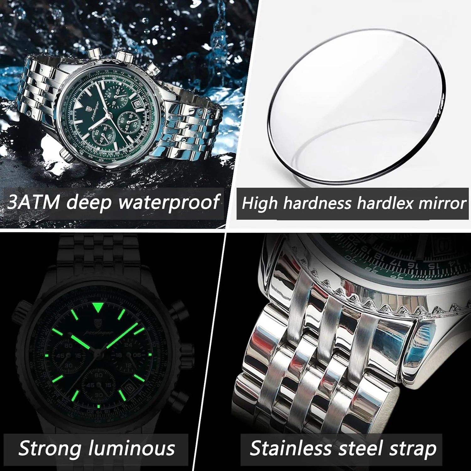 exclusive fisherman sour Waterproof Luminous Date Chronograph Man's Luxury Quartz Watches Sport Stainless Steel Wristwatches Men Fashion Big Dial Military Quartz Watch 