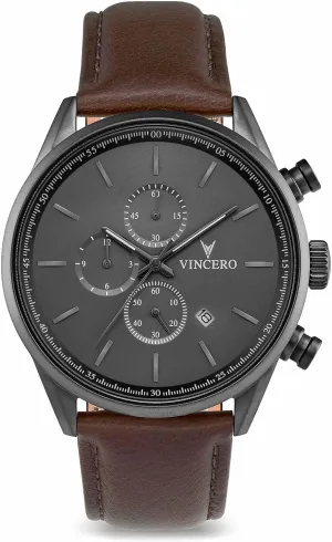 executive Stainless Steel, Top-Grain Italian Leather Band, Quartz Movement, Analog Display, Automatic Watch (Gunmetal/Walnut) Vincero Luxury Watch for Men - Chrono S - 43mm 