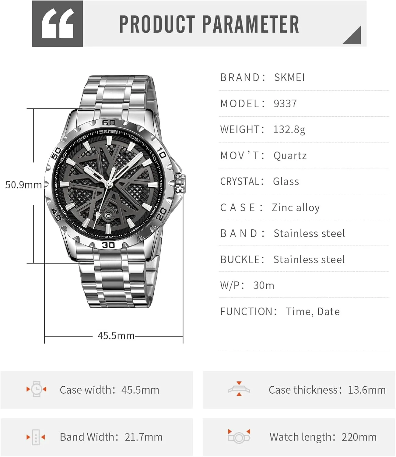 Exquisite Creative Watch Stainless Steel Big Dial Vintage MASTOP Men's Wrist Watch Dress Watch Waterproof Thin Watches for Men 3D extensively Mesh Dial Quartz Watches Luxury 