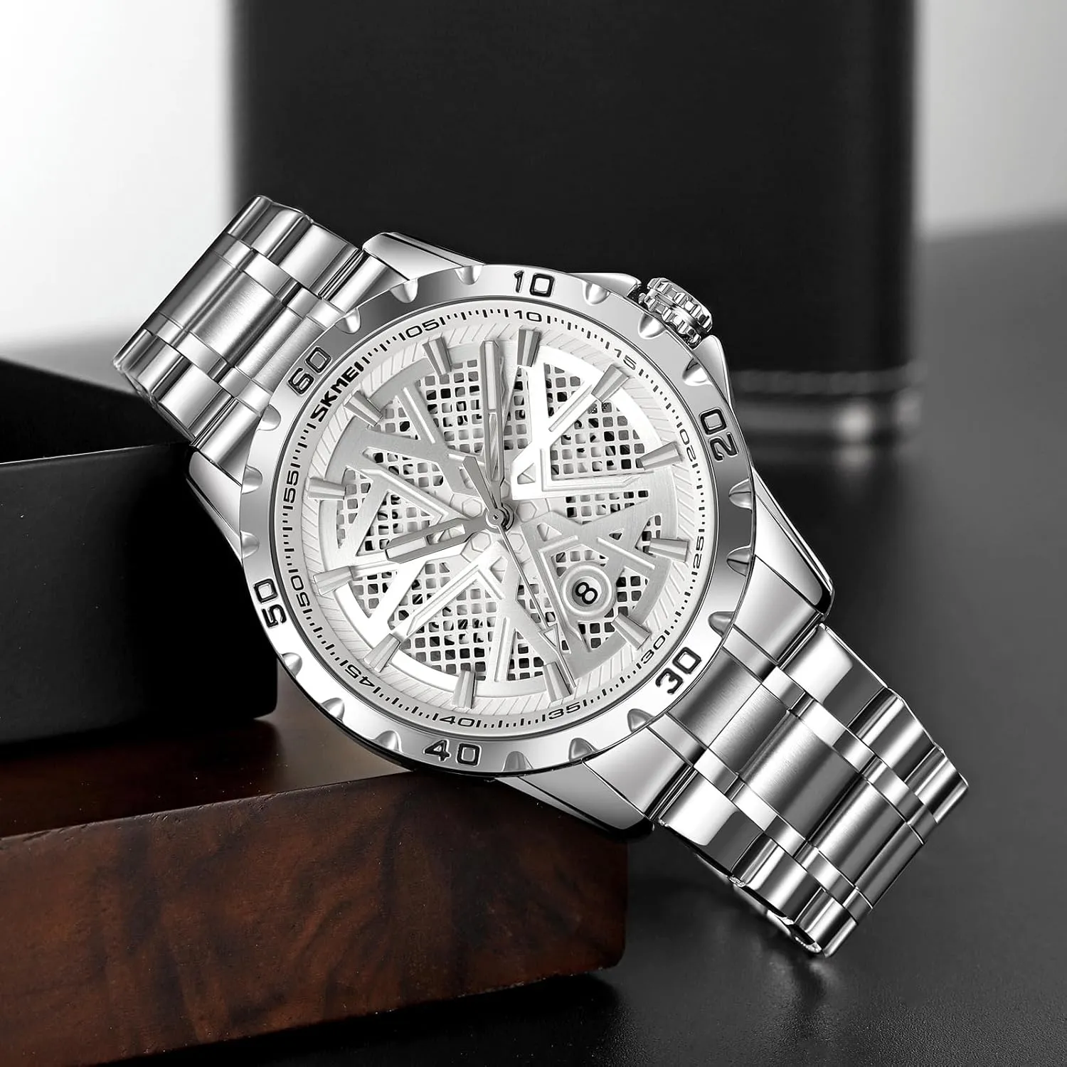 Exquisite Creative Watch Stainless Steel Big Dial Vintage MASTOP Men's Wrist Watch Dress Watch Waterproof Thin Watches for Men 3D extensively Mesh Dial Quartz Watches Luxury 
